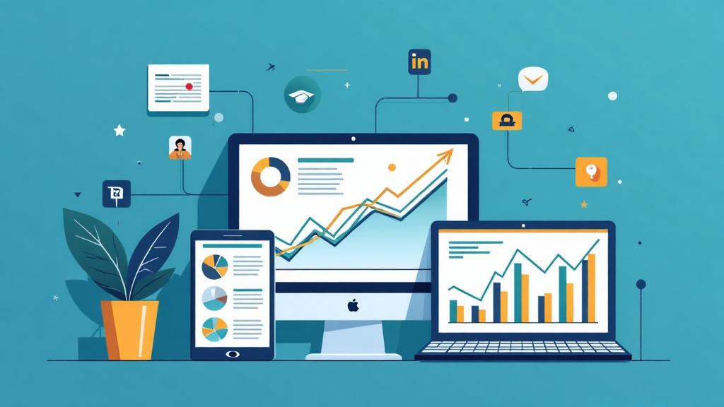 Digital growth and personal branding illustration showing modern workspace with analytics and growth metrics